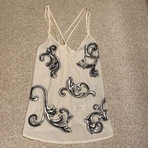 Beaded White V Neck Blouse